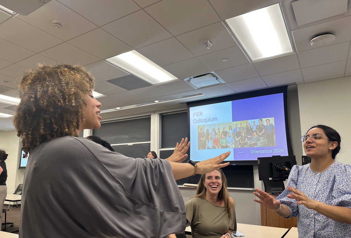 nd_pier's tweet photo. Happy 1st week of the fall '26 semester!

PIER fellows gathered for a fun orientation meeting on Friday. New fellows met existing PIER students and faculty through competitive rock-paper-scissors and small-group discussions, and fellows got a preview of fall talks and speakers. https://t.co/aU1vgzMdvh