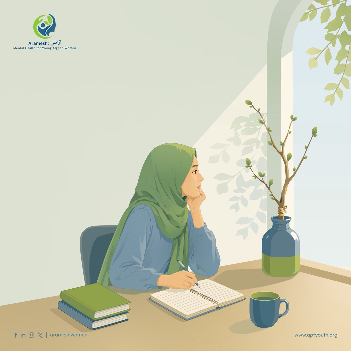 Aramesh_Women's tweet photo. اگر احساس خوبی ندارید، قلم و کاغذ بردارید و احساسات خود را روی کاغذ بنویسید یا نقاشی کنید. این کار می‌تواند به شما کمک کند تا احساسات خود را بهتر درک کنید و با خودتان مهربان‌تر باشید.
#mentalhealthinAfghanistan https://t.co/S5fZAe98u4