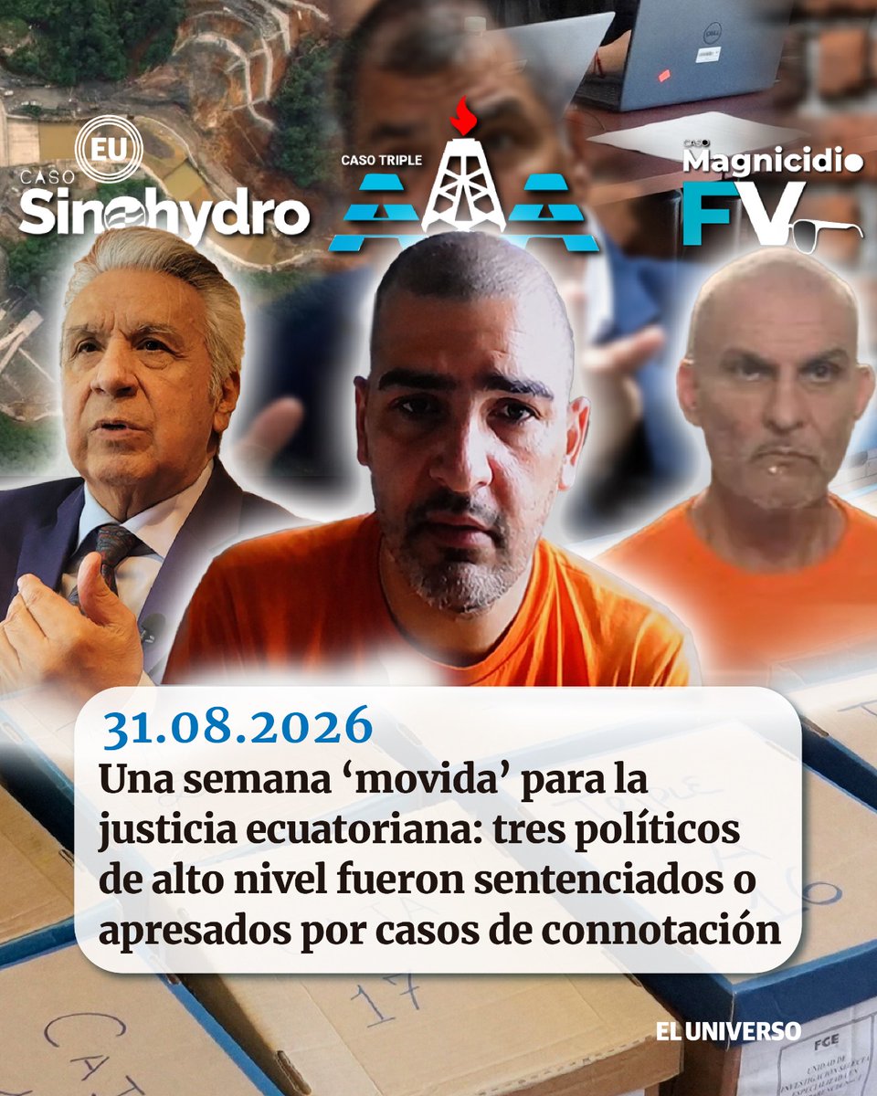 eluniversocom's tweet photo. Una semana ‘movida’ para la justicia ecuatoriana: tres políticos de alto nivel fueron sentenciados o apresados por casos de connotación https://t.co/MQqzPYCStZ https://t.co/qEzIOAIyOV