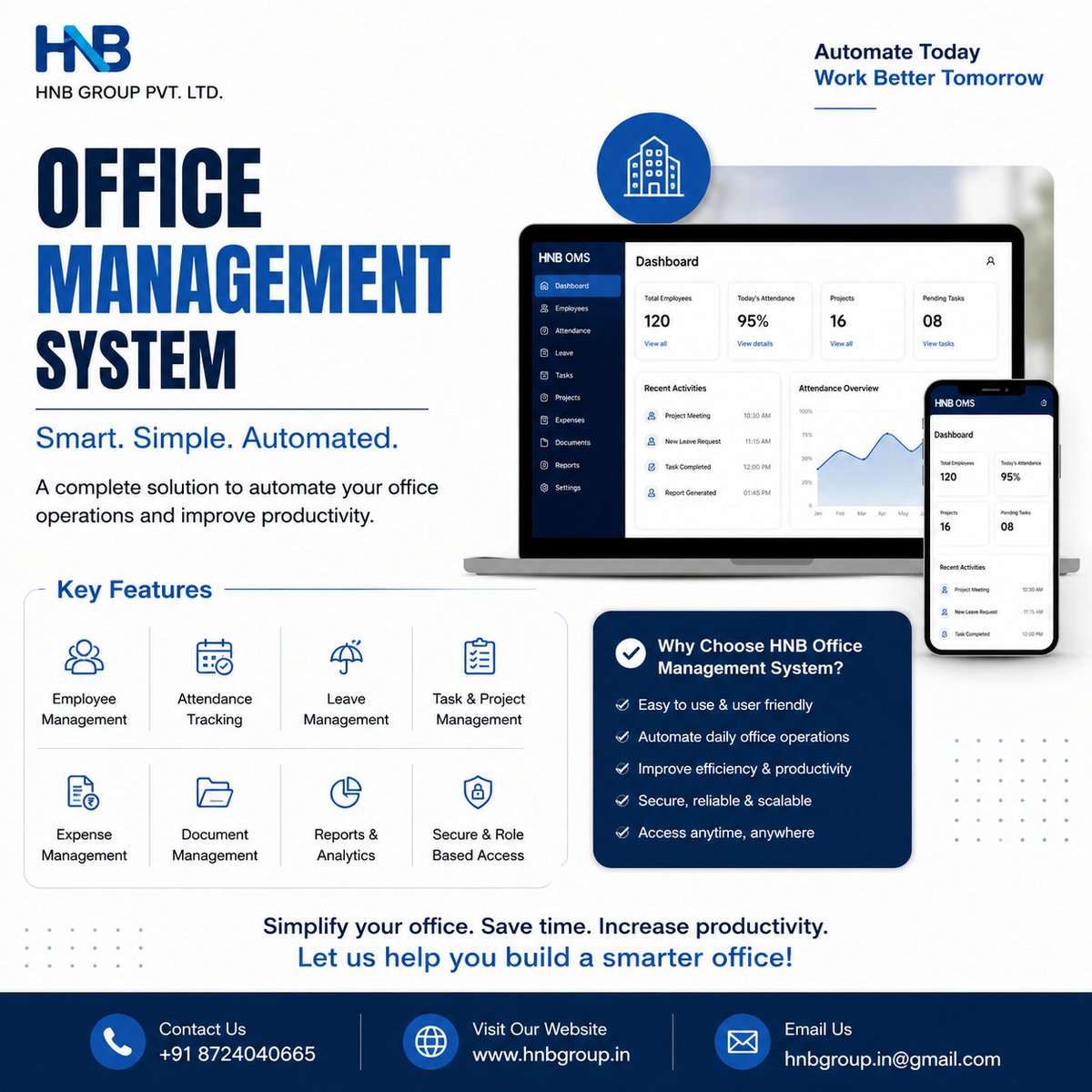 AlakeshBez's tweet photo. Stop Managing Your Office Manually. Start Managing It Smartly.

Running an office involves employees, attendance, leave, tasks, documents, reports, and daily operations—managing everything manually can take valuable time.

Introducing HNB Office Management System https://t.co/dlHIupG35u