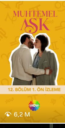 elmassrgg's tweet photo. 6 ,2 milyon izlenmemi 😱 tüm Türkiye'ye #DefKad ülkesi olmuşuz 🧿 

#MuhtemelAşk #AyçaAyşinTuran 
#EkinKoç https://t.co/Djeea0fqQ1