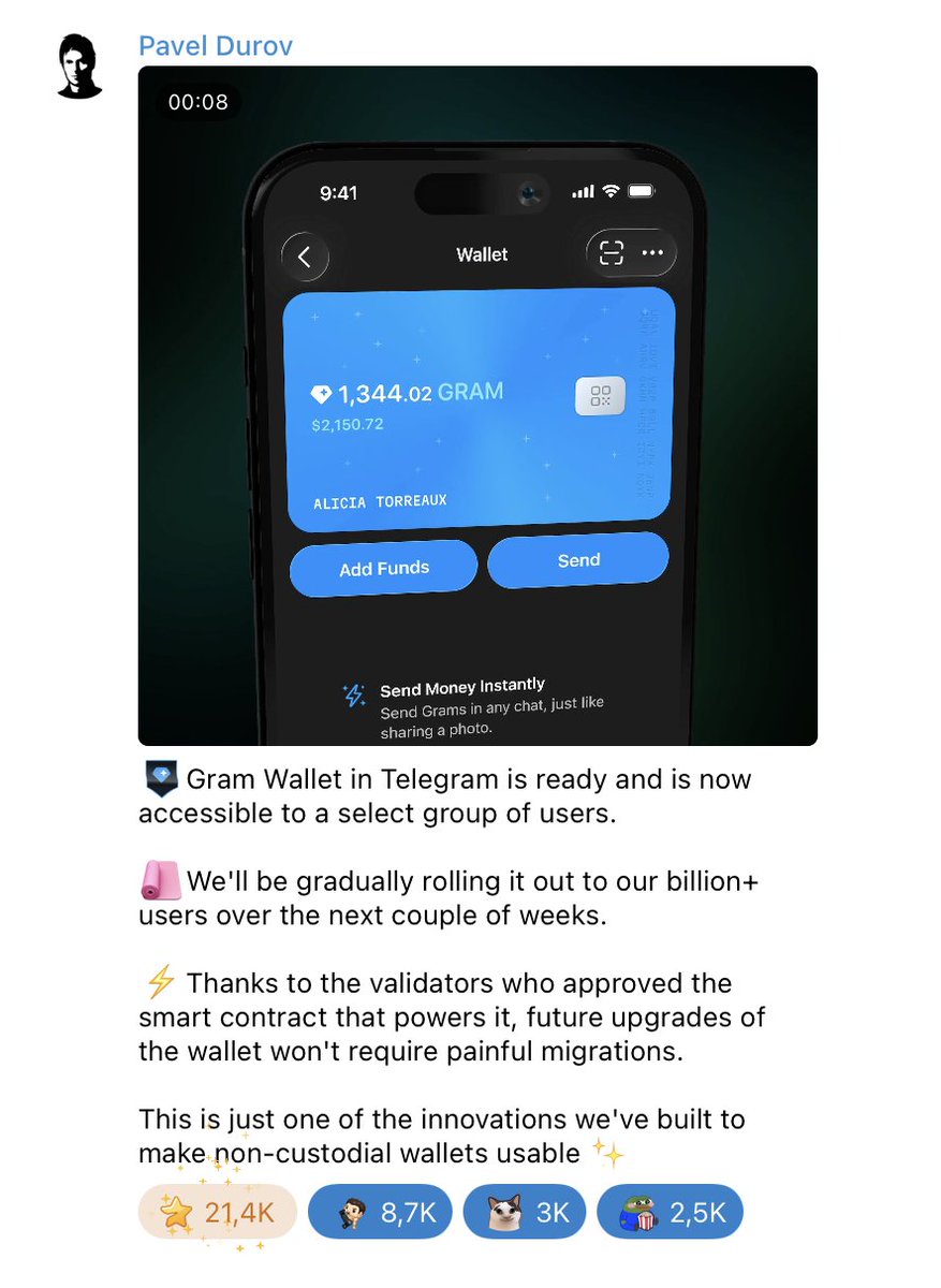 mywallet_io's tweet photo. Telegram Wallet is rolling out — @durov just announced that it is already available to select group of @telegram users

we're glad to see it ship after months of hard work that our team was proud to contribute to https://t.co/zgdxVXXJhP