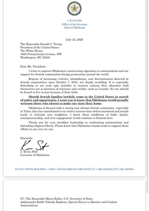 ImBreckWorsham's tweet photo. Oklahoma Governor tells Trump his state will welcome Jewish families "fleeing antisemitism" in Canada.

OKLAHOMA???

Christ on the Cross. 

America has fallen. https://t.co/keqOErzXkf