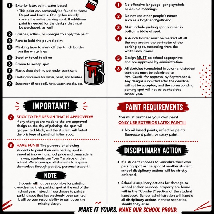 BravesBCHS's tweet photo. Parking spot painting information. https://t.co/gGiJNvhniy