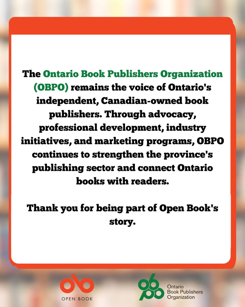 OBPOofficial's tweet photo. After 17+ years of celebrating Ontario books, authors, and publishers, Open Book officially ceased operations on August 31, 2026. Since its launch in 2009, Open Book connected readers, educators, librarians, booksellers, &amp; media with Ontario's vibrant publishing community. 

1/5 https://t.co/G07rS2prrd