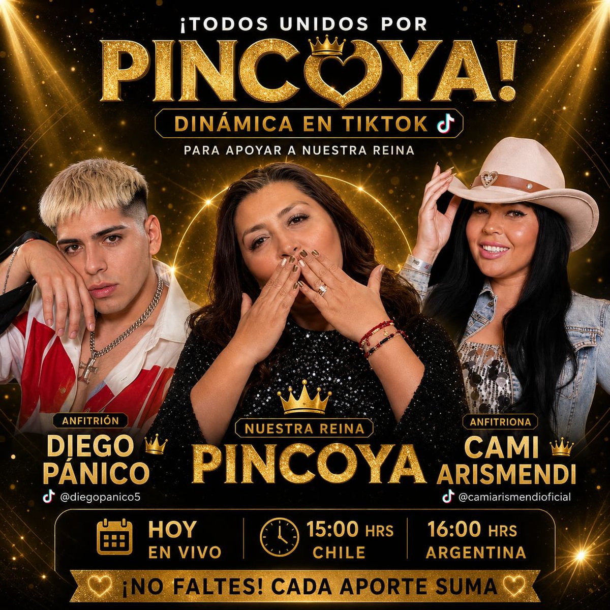 pincoyafandom's tweet photo. Lulos ❤️ nos reuniremos hoy a las 15:00 horas 🇨🇱 y 16:00 🇦🇷 junto a Diego Pánico y Camila Arismendi en un live de Tiktok para recaudar en esta placa y sacar a YIPIO AL 9009, no vamos a parar 💪❤️
Los esperamos! @pincoyasinglam @FandomMafialulo #GranHermano https://t.co/MUXFjNfFk2