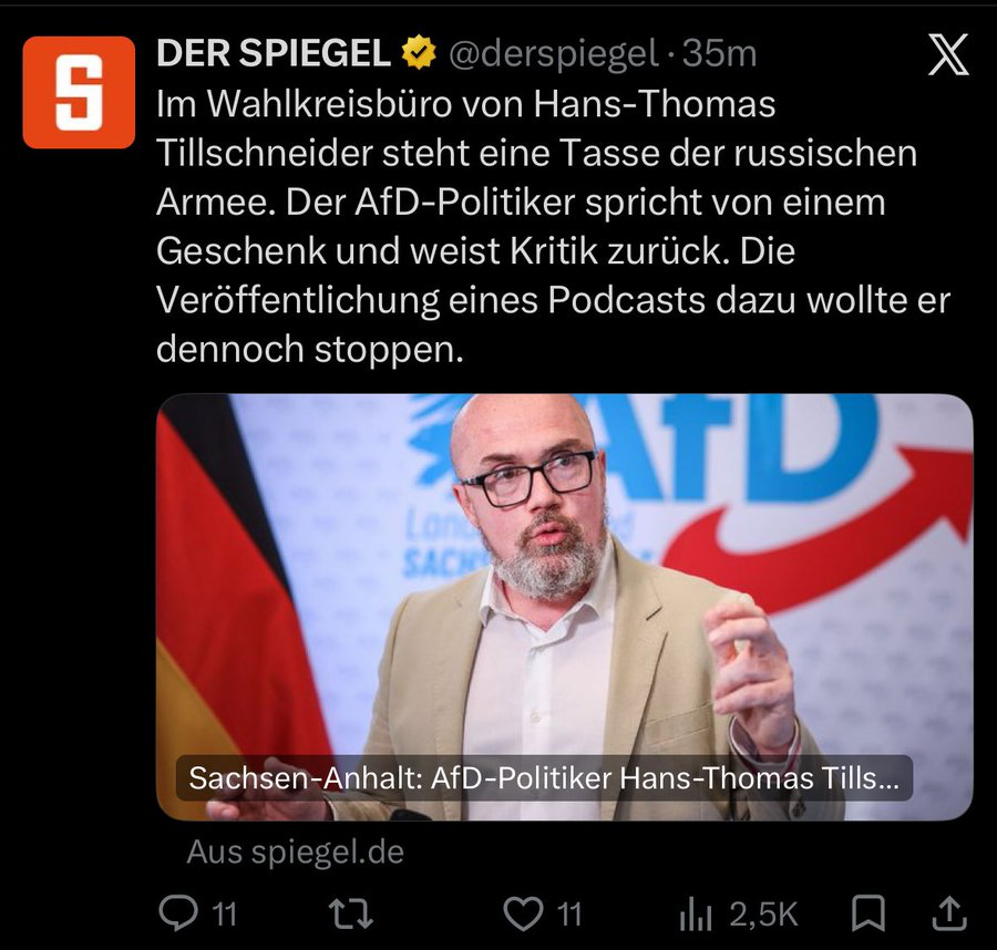Markus_Krall's tweet photo. Ich will auch so eine Tasse von der russischen Armee. Die stelle ich dann demonstrativ auf meinen Schreibtisch und warte drauf, dass die Doofköppe vom Spiegel vorbeischauen. https://t.co/SJqPADiXFg