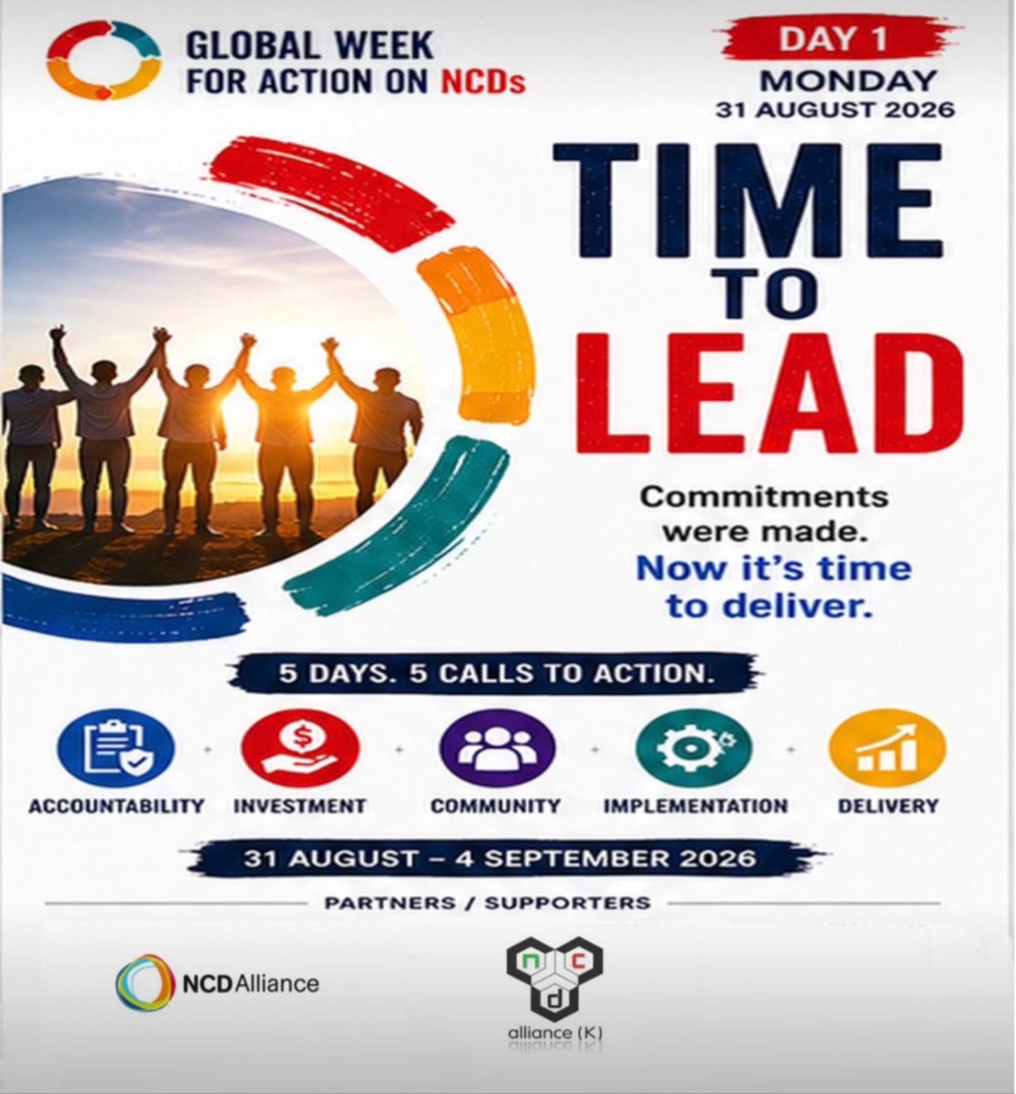 Save1Initiative's tweet photo. It’s Time to Lead. The Global Week for Action on NCDs starts today, and as we may know, NCDs are the world’s leading cause of death and disability. World leaders made commitments at HLM4, now it’s time to deliver. Five days, five leadership calls to action. https://t.co/gSB7YnJc0m