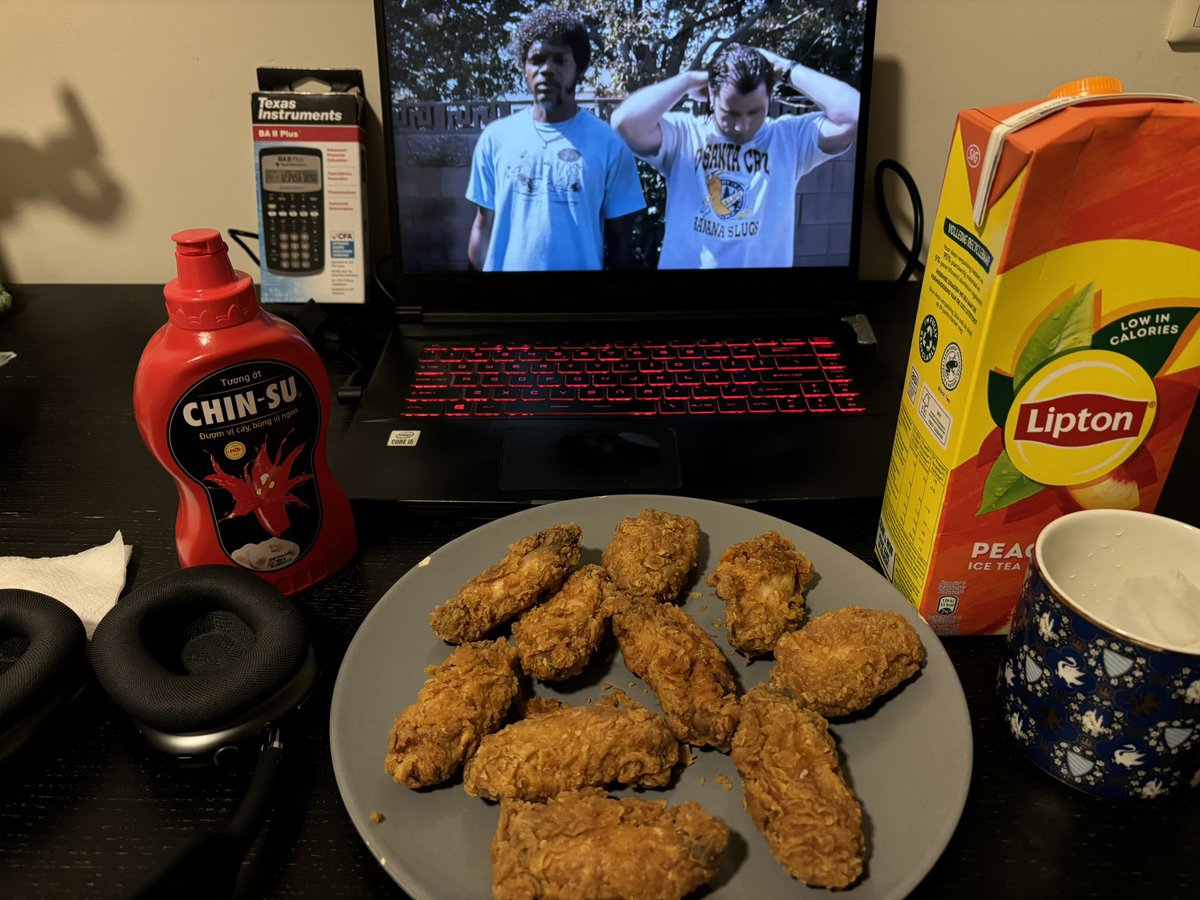 volateality's tweet photo. At the ripe age of 9, all I wanted was cheap hot wings, some mysterious hot sauce from that one family in Chinatown, peach ice tea, Samuel L Jackson, a laptop that can crush any games, the nicest headphones, and a BA II Plus Calculator https://t.co/JpOLwTlkvl