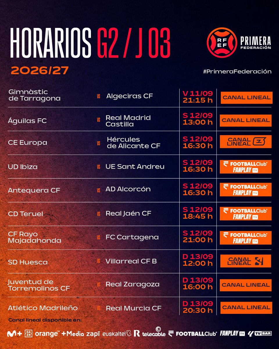 FanRealMurcia's tweet photo. ¡Por fin tenemos HORARIOS!

✈️Atl Madrileño vs Real Murcia el domingo 13 a las 20:30h.

🏠Real Murcia vs Europa el sábado 19 a las 16:30h (🥵).

📺Ambos por el canal lineal. https://t.co/wdG97pvOUu