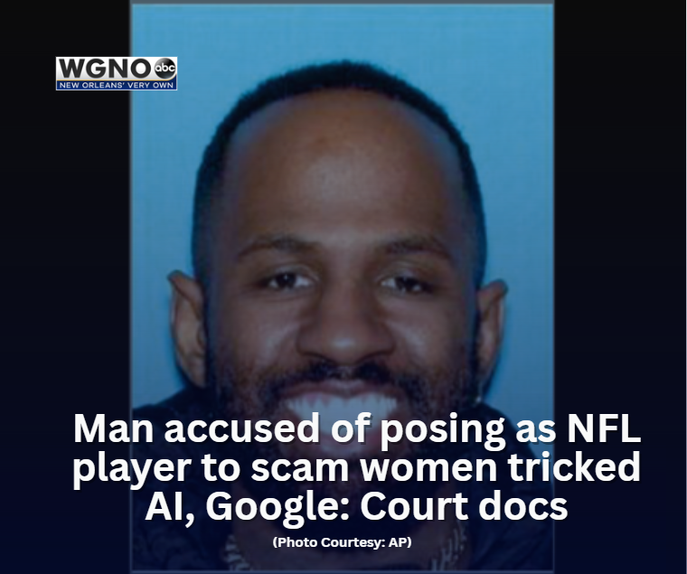 WGNOtv's tweet photo. AI may have inadvertently helped a man who prosecutors say posed as a wealthy San Francisco 49ers player in order to scam women on dating apps.

https://t.co/QAJd3wctF9 https://t.co/k8fvSpxids