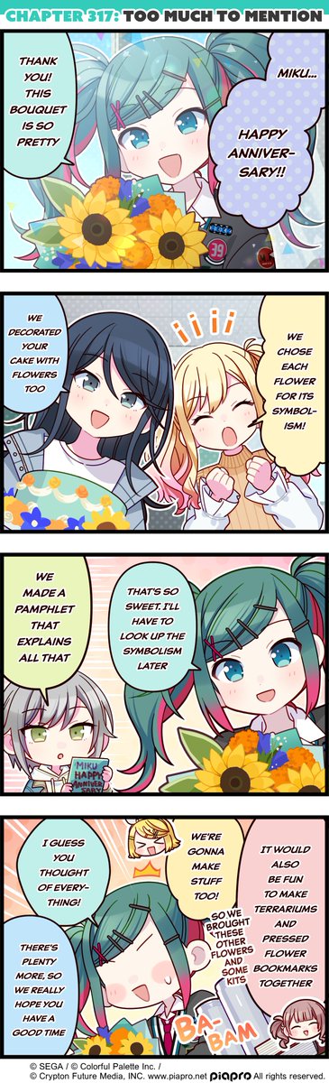 ColorfulStageEN's tweet photo. Anniversary overload!! 🎉

Wish Miku a "Happy Anniversary" in the comments below!

#4koma #HatsuneMiku https://t.co/rGq3jgvSk4