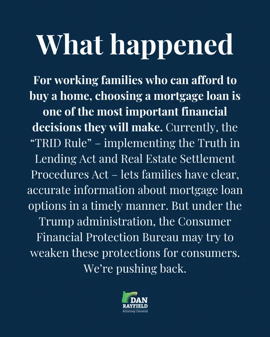 For working families who can afford to buy a home, choosing a mortgage loan is one of the most important financial decisions they will make. Currently, the “TRID Rule” – implementing the Truth in Lending Act and Real Estate Settlement Procedures Act – lets families have clear, accurate information about mortgage loan options in a timely manner. But under the Trump administration, the Consumer Financial Protection Bureau may try to weaken these protections for consumers. We’re pushing back.
