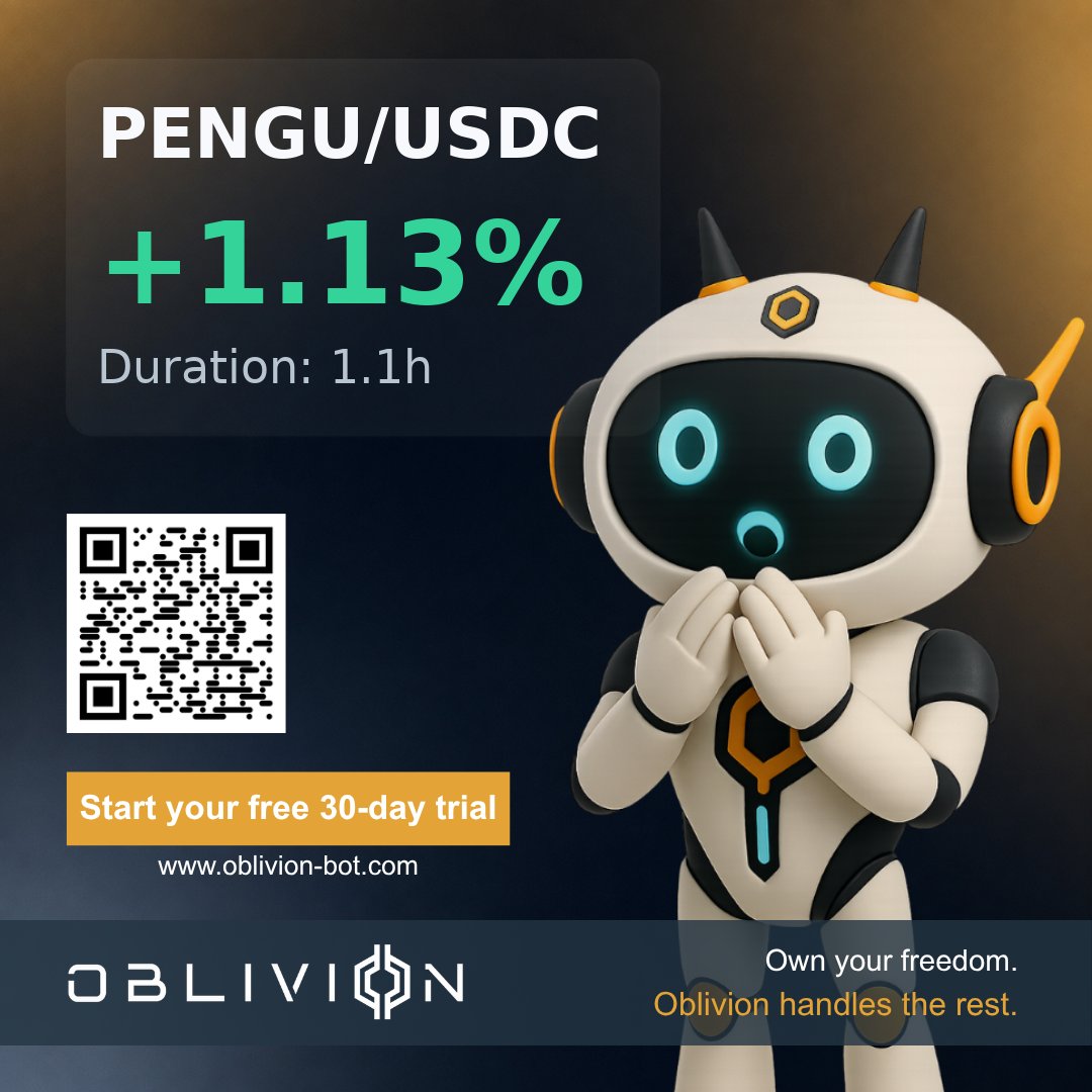 oblivion_bot_'s tweet photo. Trade closed: PENGU/USDC +1.13% ✅

$PENGU #USDC #CryptoTrading #TradingBot https://t.co/GR4K47zvIB