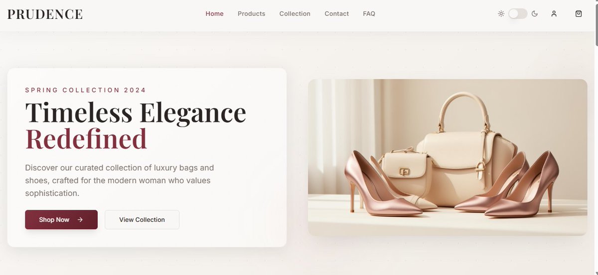 LovethDev's tweet photo. Designed and developed Prudence, a premium fashion eCommerce experience focused on elegant design, smooth navigation, and a luxury shopping feel.

Tech Stack: Next.js • React • Tailwind CSS https://t.co/OP46oBhFjw