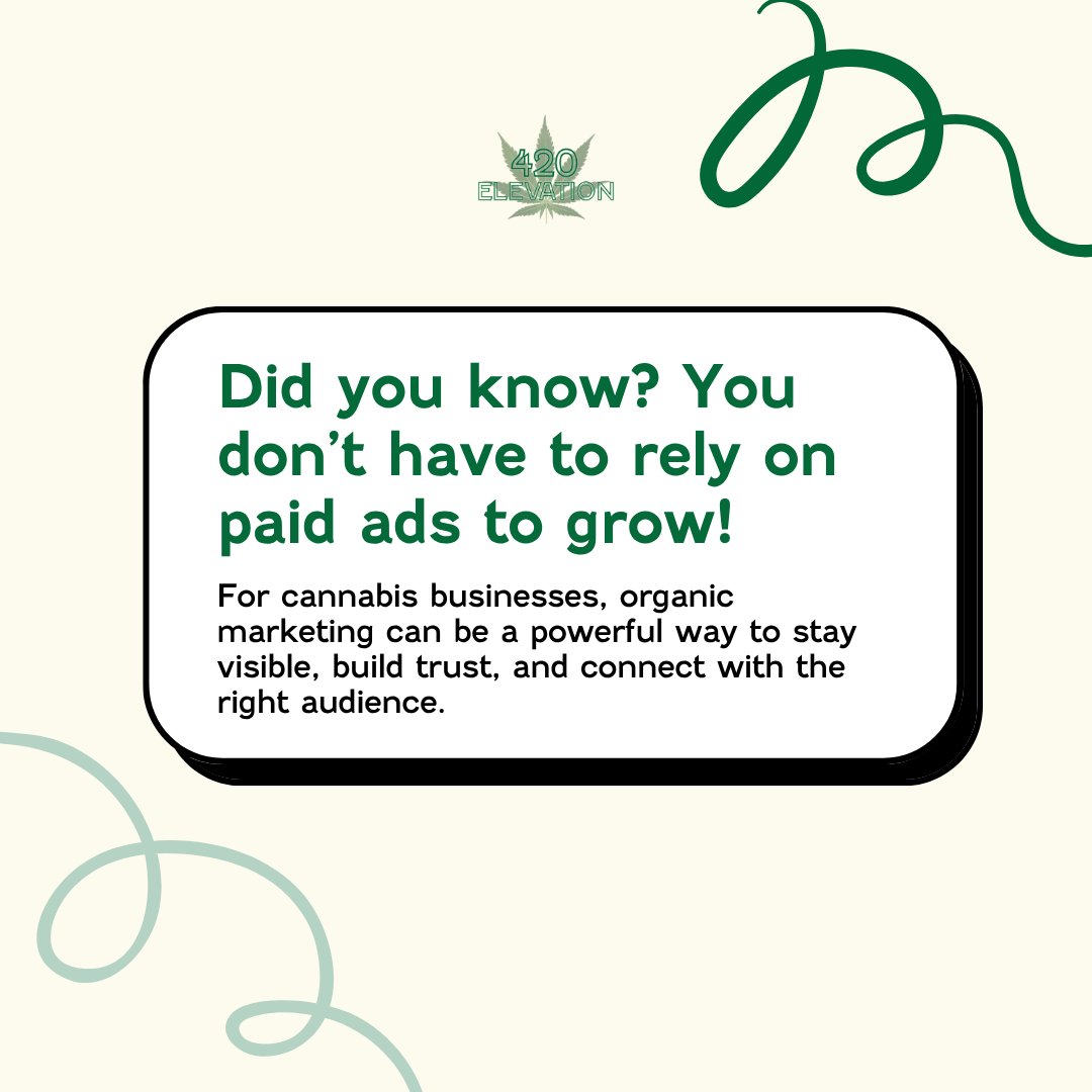 420__Elevation's tweet photo. When traditional advertising options are limited, organic marketing becomes even more important. 🌱

SEO, content, email marketing, and social media give cannabis brands ways to stay visible, connect with their audience, and build trust.

Let’s connect. https://t.co/NgrVk5X9Lu
