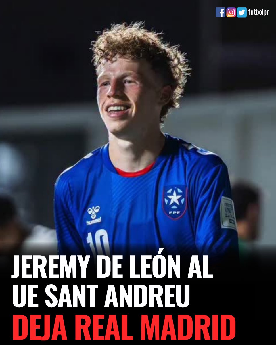 FutbolPR's tweet photo. Jeremy De León es nuevo jugador del Unió Esportiva Sant Andreu de Barcelona, luego de ser traspasado desde el Real Madrid.

El atacante puertorriqueño firma por dos temporadas con su nuevo equipo, recién ascendido a la Primera Federación. https://t.co/KOqOo8kjN6
