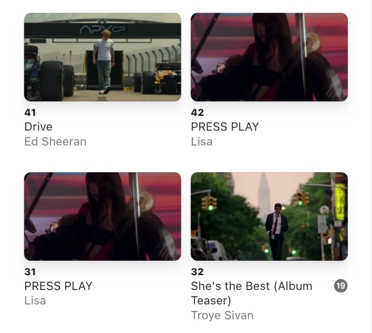 lalaluvlalisa's tweet photo. #LISA’s ‘Press Play’ ep teaser officially enters Apple Music South Korea’s Top 50 Popular Music Video Charts 🇰🇷

All Genres: #42
K-pop: #31 https://t.co/T8o7pZcJlR