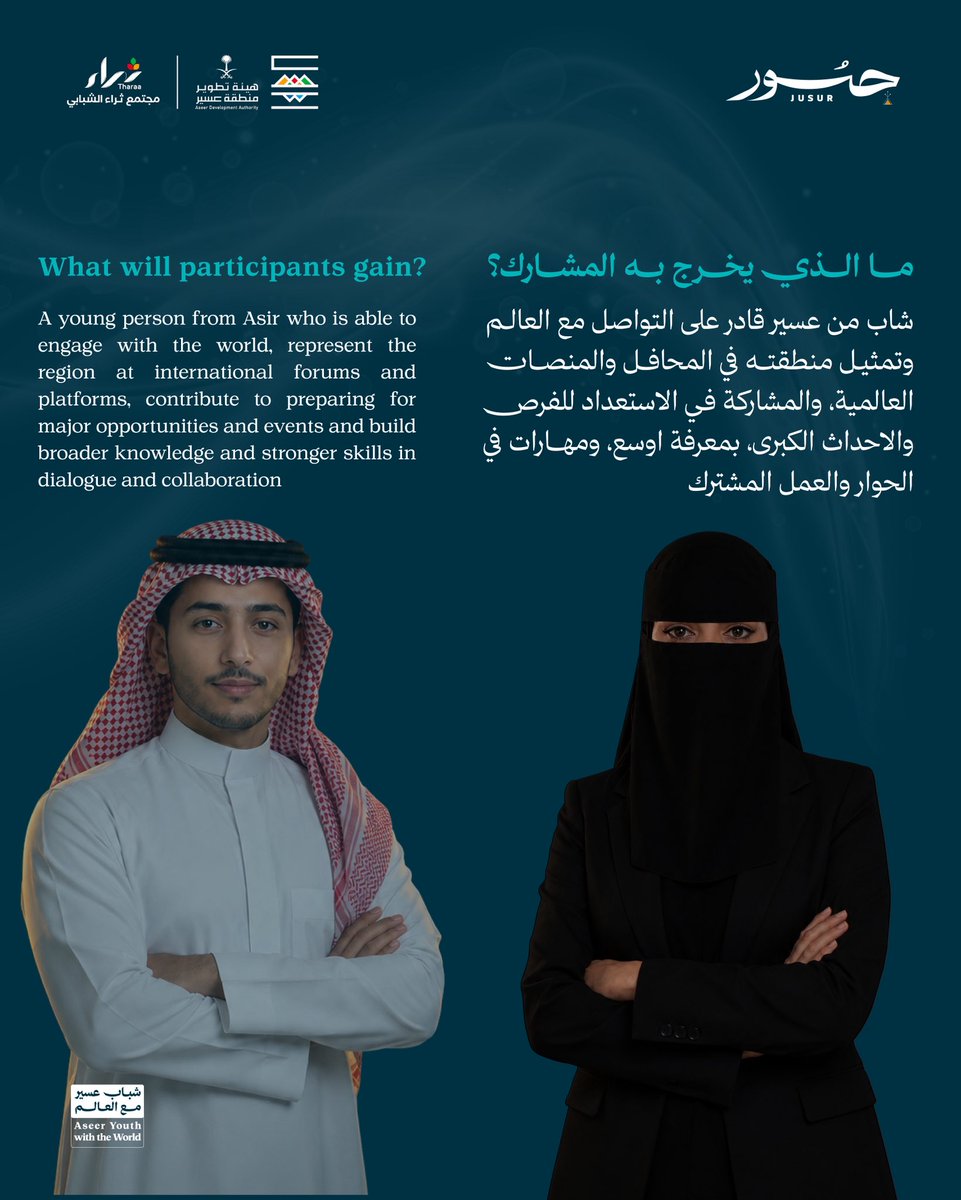 TharaAseer's tweet photo. وعي بالعالم، حضور مؤثر، وجاهزية لما هو قادم..

تعرفوا على #جسور. https://t.co/dwr3mltaMj