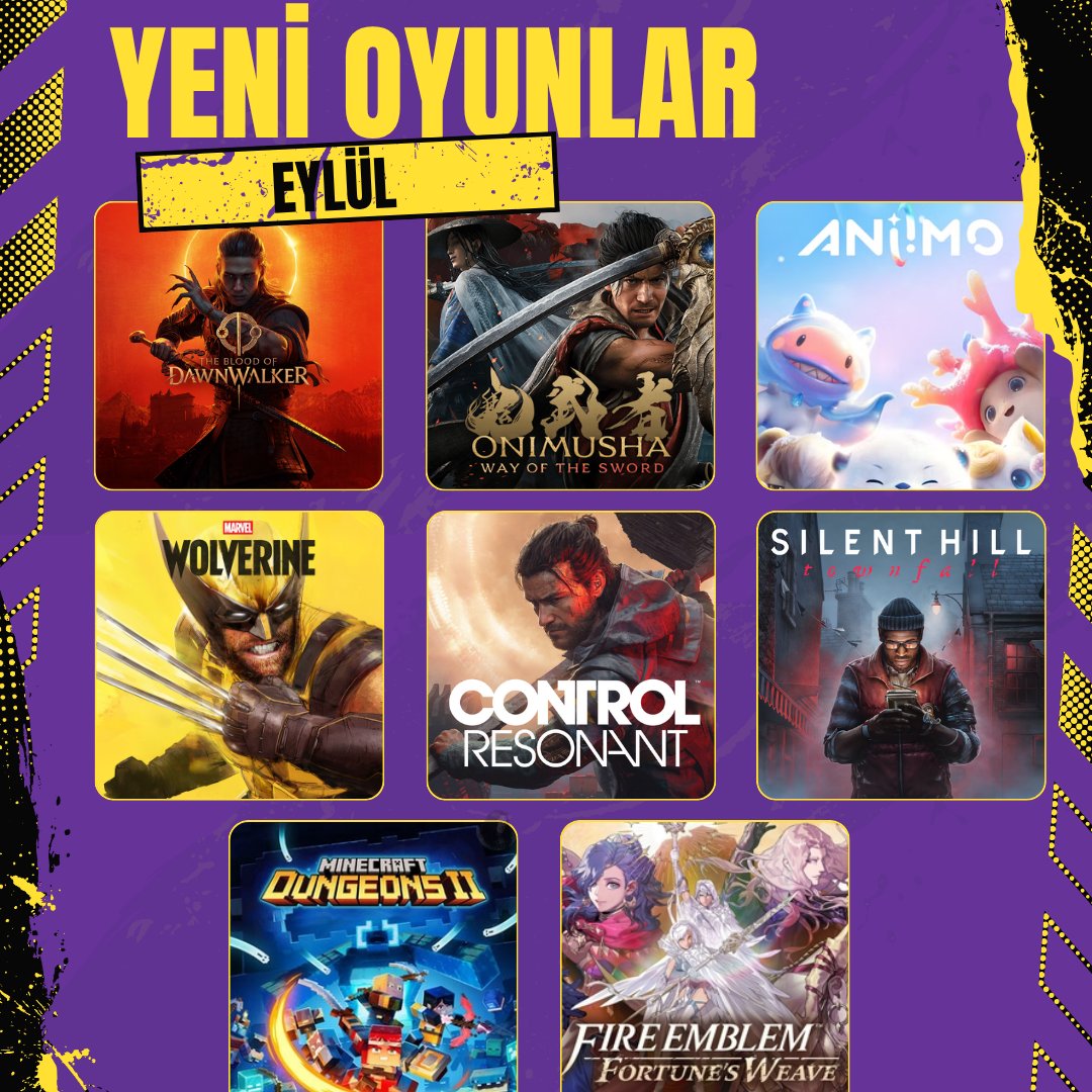 tourenscom's tweet photo. Eylül Ayı Oyunları 🔥 

Siz hangilerini oynayacaksınız?

🔸Blood of Dawnwalker
🔸Onimusha: Way of the Sword
🔸Aniimo
🔸Marvel's Wolverine
🔸Control Resonant
🔸Silent Hill Townfall
🔸Minecraft Dungeons 2
🔸Fire Emblem: Fortune's Weave
🔸The Witcher 3 Wild Hunt Remastered
🔸Moonlighter 2
🔸Trails in the Sky: 2nd Chapter
🔸Wardogs
🔸Speed Runners 2
🔸NBA 2K27
🔸Bones & Coins
🔸FC 27
🔸Graveyard Keeper 2