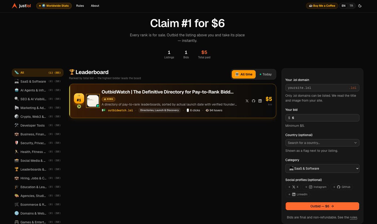 justlolbid's tweet photo. first blood 🩸

@alvaisy takes #1 on https://t.co/mxciBmyH4q with https://t.co/lUOWm8zqwn 🇵🇰

founding member #1. that spot is his forever.

4 founding spots left. #1 is $6 — come take it. https://t.co/6fHexrKfak