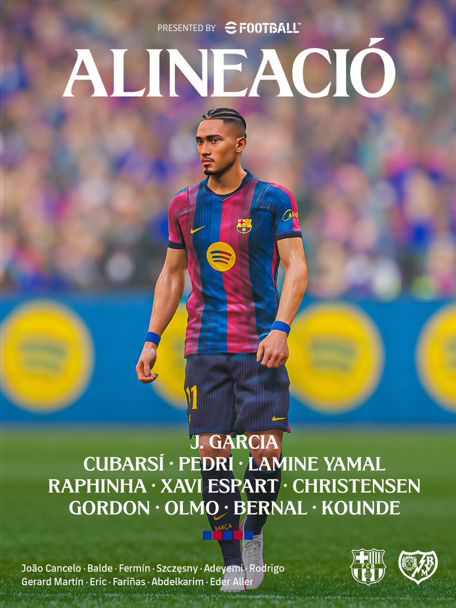 FCBarcelona's tweet photo. 𝐋𝐈𝐍𝐄 𝐔𝐏 🔵🔴 
#BarçaRayo https://t.co/Bi9YYyJHZL