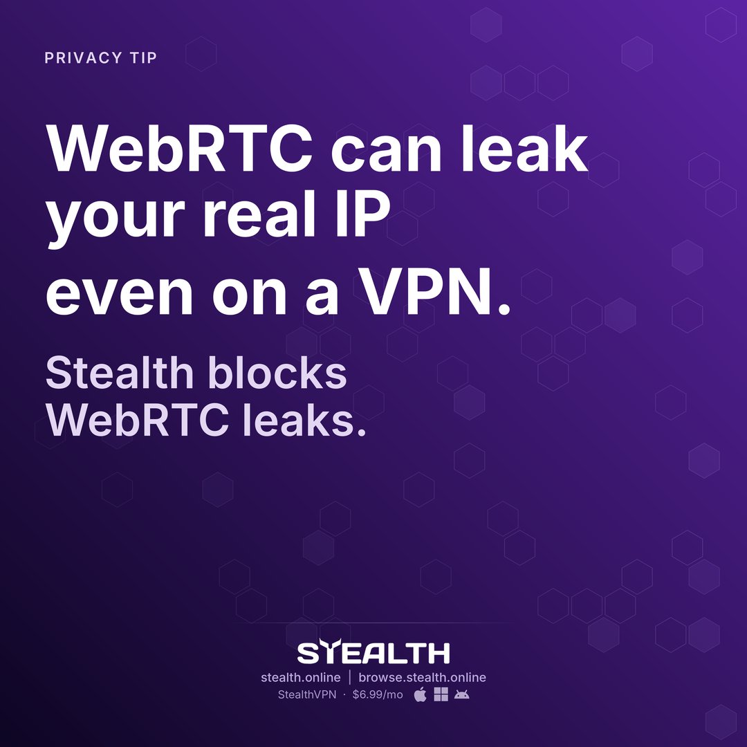 fatalcyber's tweet photo. WebRTC can leak your real IP even on a VPN.
Stealth blocks WebRTC leaks.
https://t.co/LJuKQ0c1GW
#VPN #WebRTC #PrivacyTips #CyberSecurity https://t.co/aQgjuEFUcb