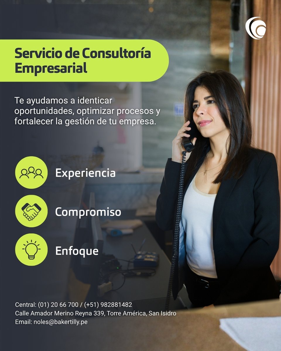 BakerTillyPeru's tweet photo. 📊 Fortalece la gestión de tu empresa con una visión estratégica.

En Baker Tilly Perú acompañamos a las organizaciones en la identificación de oportunidades y mejora de sus procesos, aportando una visión estratégica que permite afrontar desafíos.

https://t.co/aNRfDIwFYh https://t.co/8rFFnTaHnV