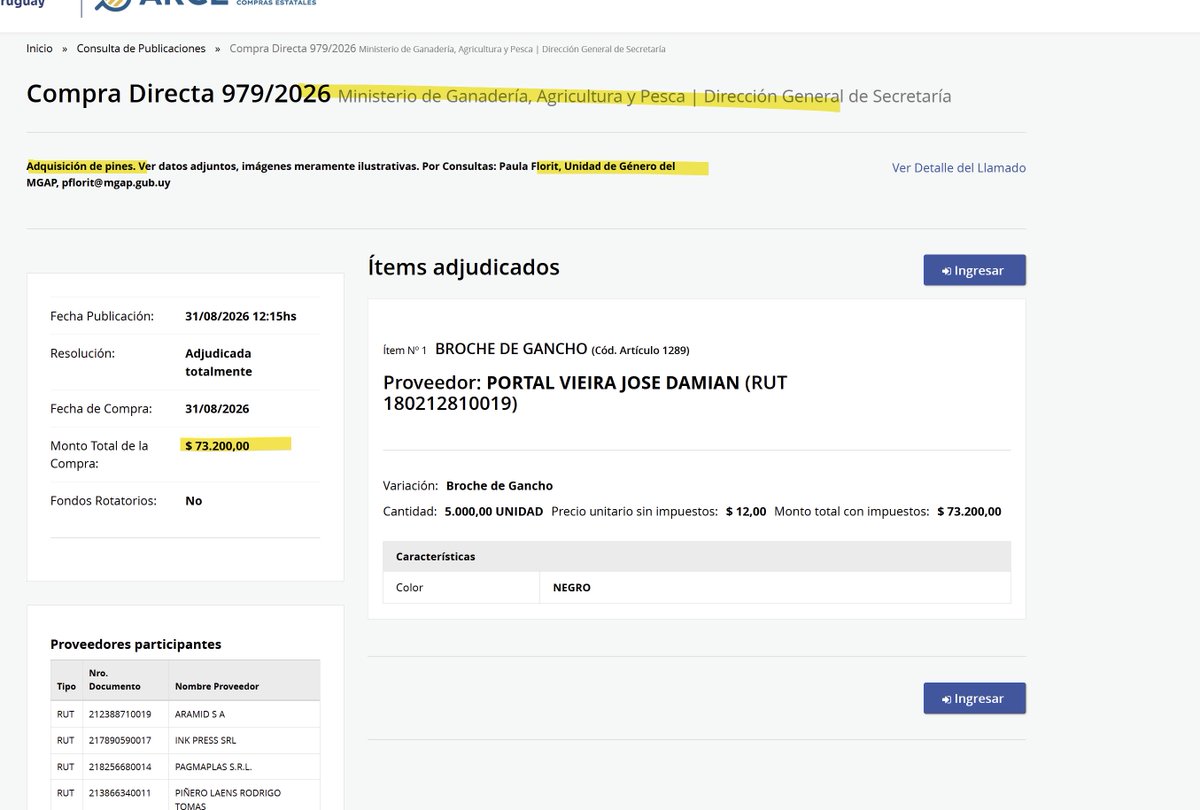 MartinFitz23506's tweet photo. PINES 💰: Los uruguayos pagamos $ 73.200 para la compra de PINES para la Unidad de GÉNERO del Ministerio de Ganadería, Agricultura y Pesca.

🎯"Al grande: un besito y seguí ....que precisamos gastar el dinero en pelotudeces"

@AlfredoFratti https://t.co/RRueGejRws