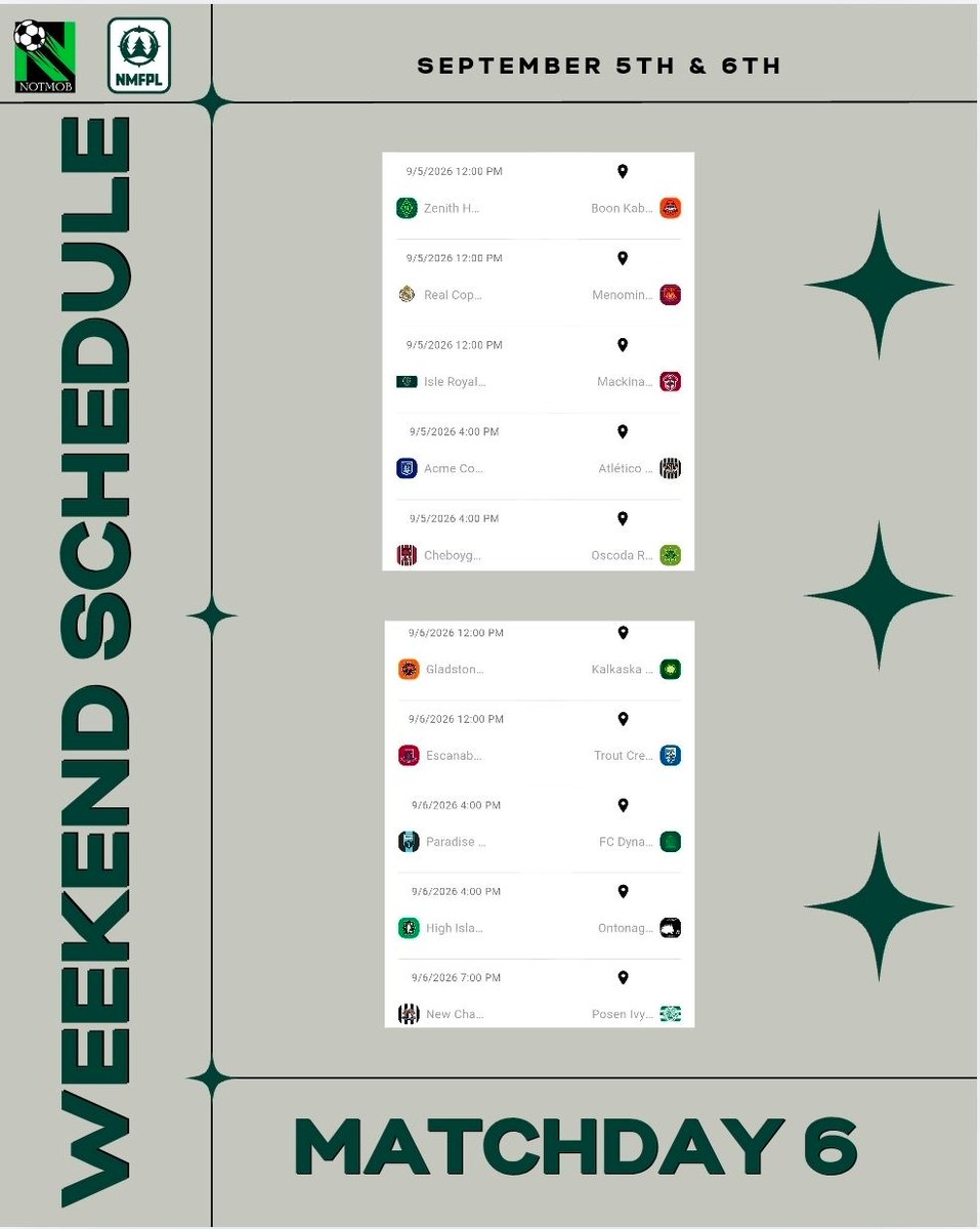 NMFFLsoccer's tweet photo. Matchday 6 fixtures. It's Monday, but we're ready for the weekend. https://t.co/cQfuJ1xg2F
