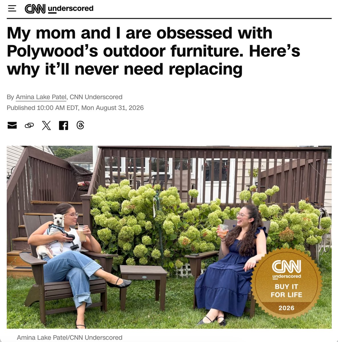 POLYWOOD's tweet photo. "it’ll never need replacing"

POLYWOOD has been named a "Buy it for Life" product by CNN Underscored 🌟 

https://t.co/xfUiKEDIXE https://t.co/232bA8bB68