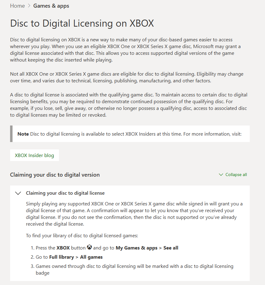 Wario64's tweet photo. Disc to Digital Licensing on XBOX (FAQ) - goes live for Xbox Insiders today https://t.co/Ba7hI5E9rH

-for eligible Xbox One/Series X game discs
-Xbox Play Anywhere is supported
-Multi-disc games only support the 1st disc
-Add-ons on disc may be included for Ultimate Editions/etc https://t.co/UBc77t4tJn