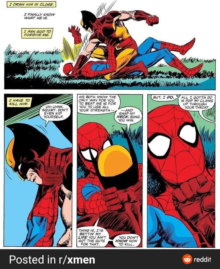 YaBoyKappaMikey's tweet photo. @Earthborn1968 @Olaszn_ Don't even try to well actually me, bitch. I come with sources. This isn't even the only time it's been acknowledged that Spider-Man can in fact break adamantium. https://t.co/rAwLX6GyG1