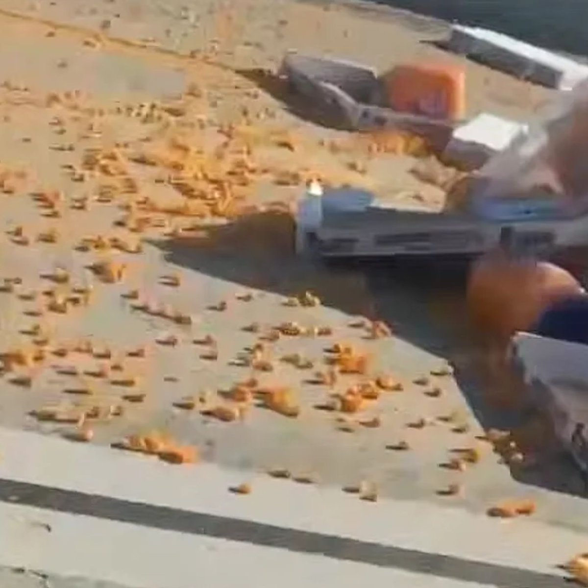 Dexerto's tweet photo. An LA freeway descended into chaos when a truck spilled 120 tubs of cheese balls onto the road

Drivers stopped to pick up intact containers to keep as snacks https://t.co/bpCTS5zdSY
