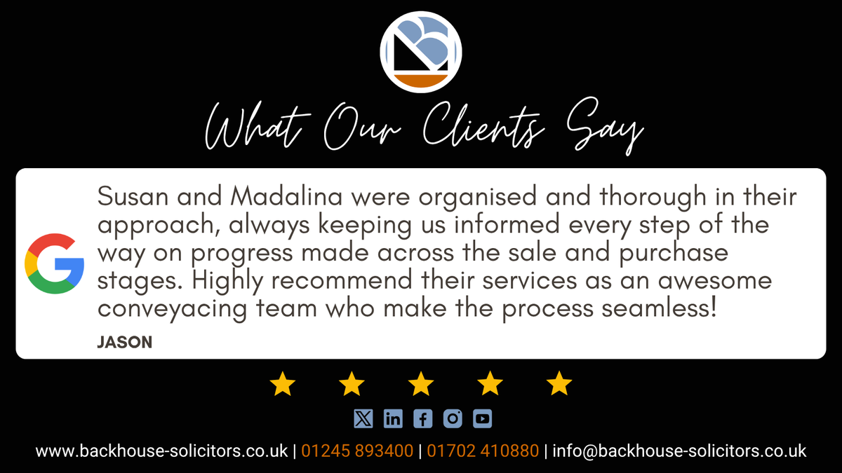 BackhouseLaw's tweet photo. Nothing makes our day quite like happy clients! A big shout out to Susan and Madalina for their great work!
#wevegotyourback #googlereview #fivestars https://t.co/nGqvt9WJlS