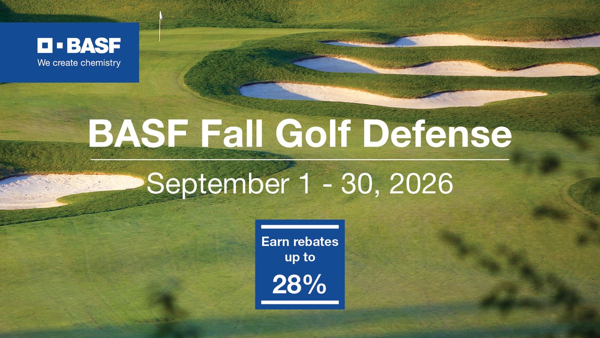 BASFTurf_us's tweet photo. The time is now! Fall Golf Defense starts September 1 and it gives you special pricing on those key fall products you need now. Snow mold, weed control and late season disease management options are included, all at reduced prices. Get the scoop here:

https://t.co/YVhVi8TySB https://t.co/dqlh1rggTx