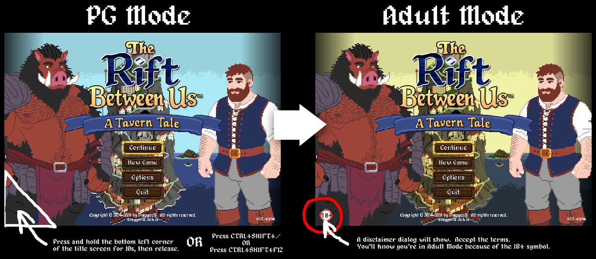 draggor81's tweet photo. I created a graphic to explain how to enter adult mode in The Rift Between Us™: A Tavern Tale, since the information is difficult to find in my feed. https://t.co/amps7YlKJt