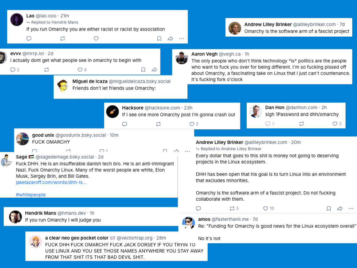 jpschroeder's tweet photo. Omarchy is reinventing the personal computer.

Meanwhile on blue sky... https://t.co/L21bSHC5q1