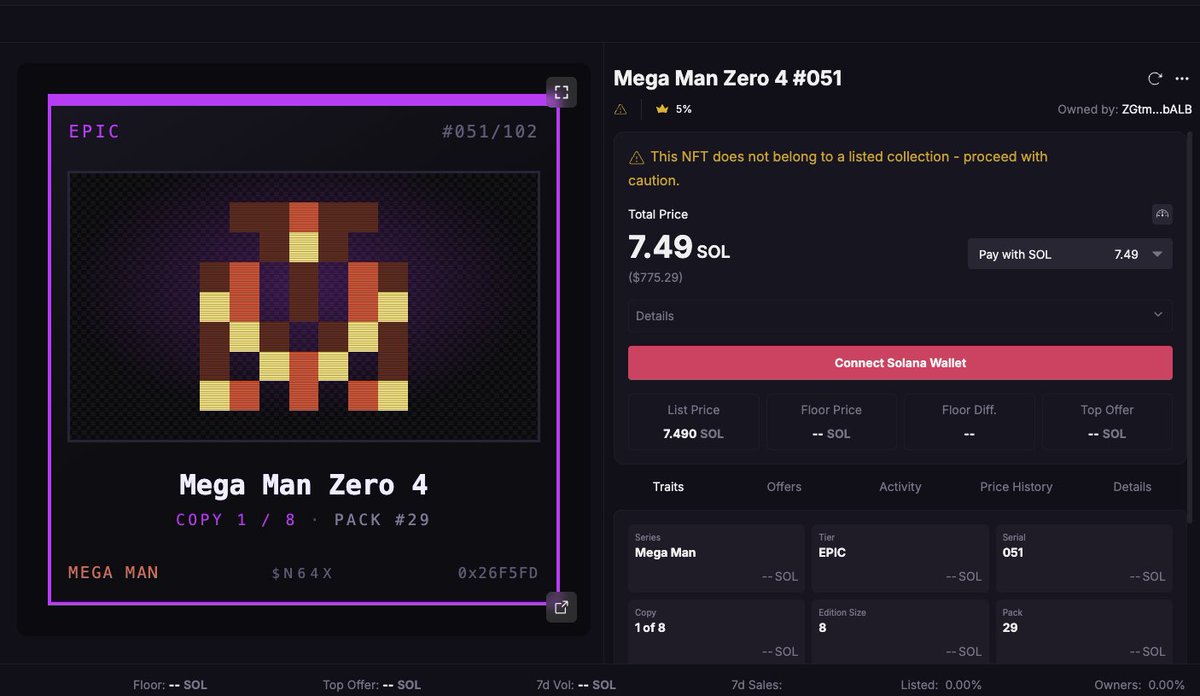 nyx_rwa's tweet photo. i said this at 20k and i still feel the same around 100k.

someone just listed an EPIC Mega Man Zero 4 cartridge for 7.49 SOL on Magic Eden.
this is why i’m so interested in the NFT side.

i can mint, reveal, collect, trade and actually own these cartridges.

as more people understand how scarce some of these pulls are, i think this collection is going to get a lot more interesting.
@Nintendo_Arcade