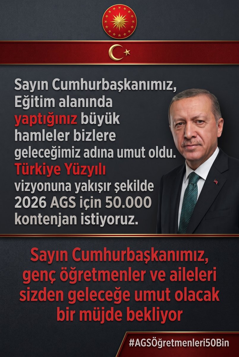 onur1529's tweet photo. Bölgesinde ve gönül coğrafyasında parlayan Türkiye'nin inşası eğitim ordumuzla mümkündür. 2026 AGS 50.000 kontenjan ile desteklenmeli. #AGS50binşart
@RTErdogan @Yusuf__Tekin @memetsimsek @oktay_saral https://t.co/M7aYfZEscn