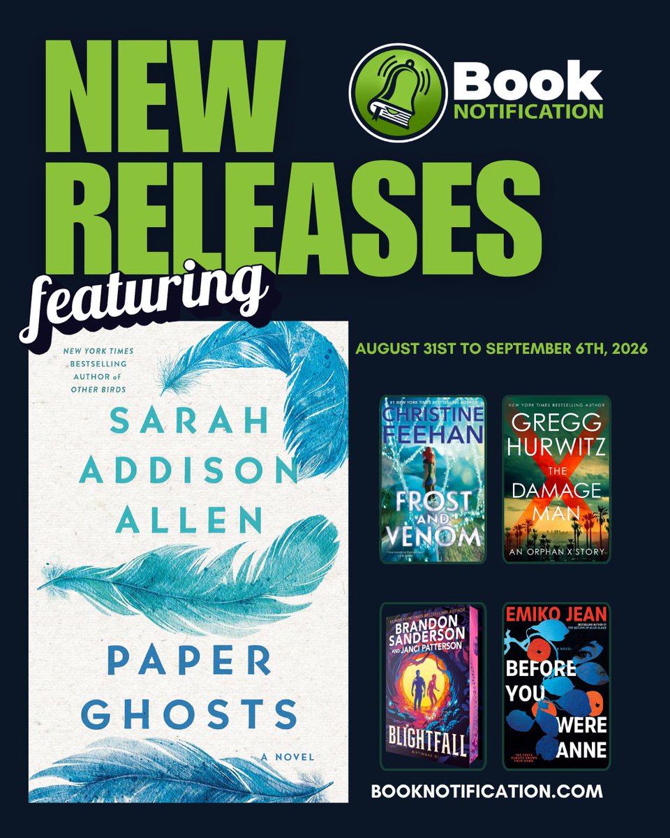 BookNotify's tweet photo. Nearly 550 #newbook releases this week! 📚

Highlights ✨

Blightfall by @BrandSanderson and #JanciPatterson
Frost and Venom by @AuthorCFeehan
Before You Were Anne by #EmikoJean
The Damage Man by @GreggHurwitz
Paper Ghosts by @SarahAddisonAll https://t.co/lsAMzQDRiZ