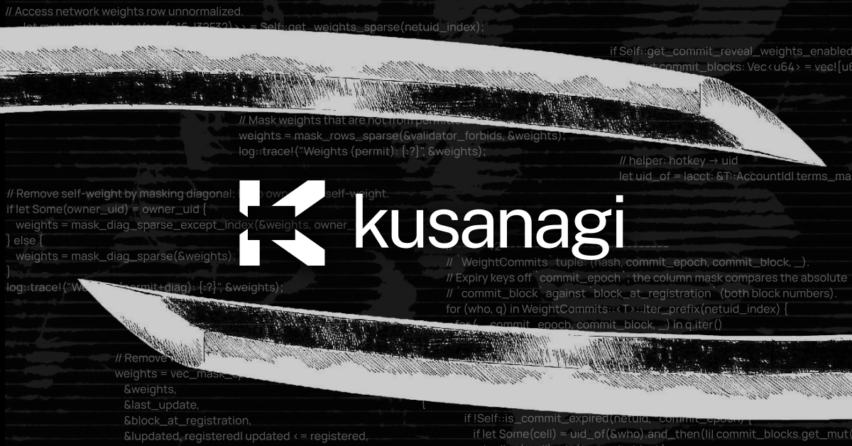 kusanagi_vntrs's tweet photo. Today, we’re introducing Kusanagi: the Bittensor Growth Engine.

We built Kusanagi to drive Bittensor’s real-world adoption, bring more capital into TAO & subnets, and give people better ways to participate in the network.

MUV is becoming Kusanagi Validator, and this account will now cover the wider Kusanagi structure.

@taoswap_org is a Kusanagi product, giving users one place to trade subnet tokens and explore the network.

We work directly with subnet teams on strategy, communications and go-to-market so strong technical work can reach real customers.

We’re also working toward a regulated vehicle that would let traditional investors gain exposure to TAO and subnet tokens.

Kusanagi was founded by @Rapido_ai, @jtledore and @VictorVL_EN

@Rapido_ai built Taoswap and Kusanagi Validator (formerly MUV), and now leads the technical development of both.

@jtledore is a Strategy Partner at @PwC_France and drove the nine-month process that led to PwC’s alliance with Score/Manako.

@VictorVL_EN leads comms at @opentensor and works with subnet teams on positioning, communications and branding.

@MaxScore, founder of @webuildscore, is a close advisor to Kusanagi and brings deep experience as a subnet owner.

Bittensor has no shortage of strong technical teams. The next phase is getting their work into the hands of real customers and building companies around it that can scale.

We want to help drive that shift while making the network easier to access for users and investors.

Our ambition is to push Bittensor far beyond its own ecosystem and into the industries that need what its teams are building.