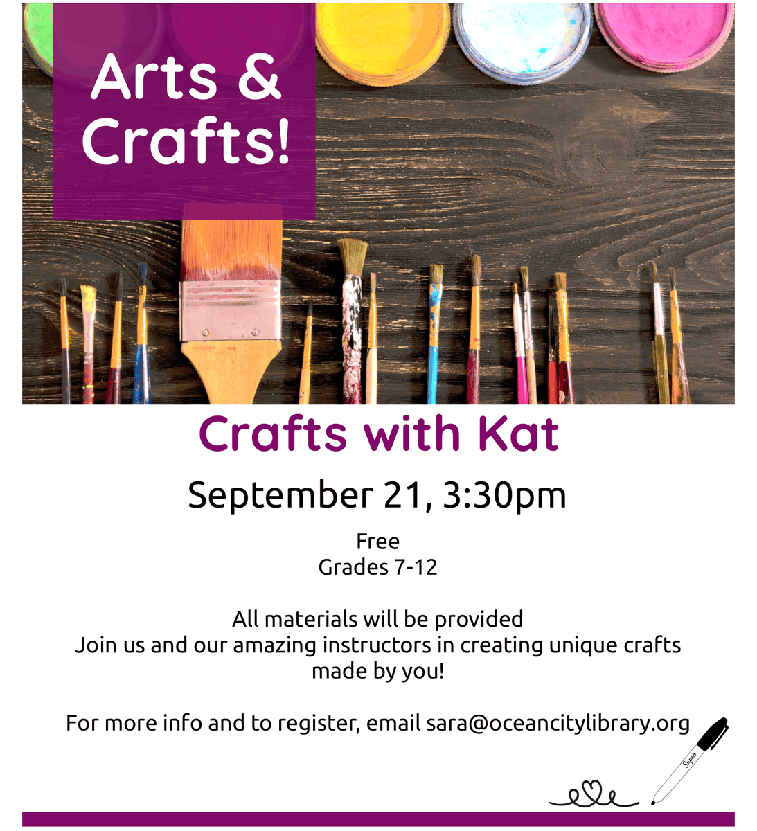 ocfpl's tweet photo. Crafts with Kat
๐
Monday, September 21st at 3:30 PM
๐ Ocean City Free Public Library โข Grades 7-12, free
All materials provided. Email sara@oceancitylibrary.org to register.
#OCFPL #OceanCityNJ #OCNJ https://t.co/XOTSVF7mtd