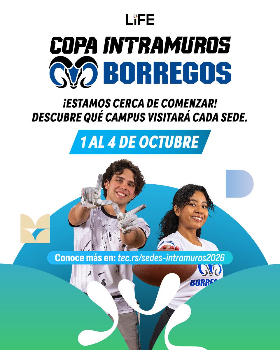 PrepaTecMty's tweet photo. ¡⚽🏀🏐  🏅 Se acerca la Copa Intramuros Borregos 2026. La emoción está por comenzar… ¿Ya sabes qué campus visitará cada sede? Descúbrelo y alista tu espíritu Borrego. 🐏💙
https://t.co/GC1Ju7Mvb3 https://t.co/DOVg34sFNP