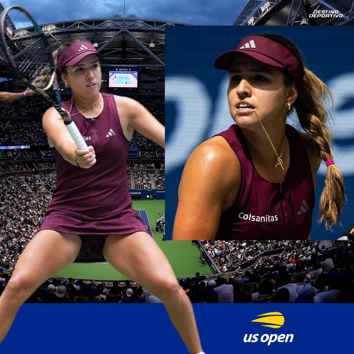 DestinoDeportiv's tweet photo. 🥹 Se terminó la aventura en New York: Camila Osorio 🇨🇴 ¡FUE ELIMINADA! por la número uno del mundo. La tenista colombiana cayó frente Aryna Sabalenka 🇧🇾 (6-2 y 6-4) en la primera ronda del #USOpen. https://t.co/kVOc99sySN