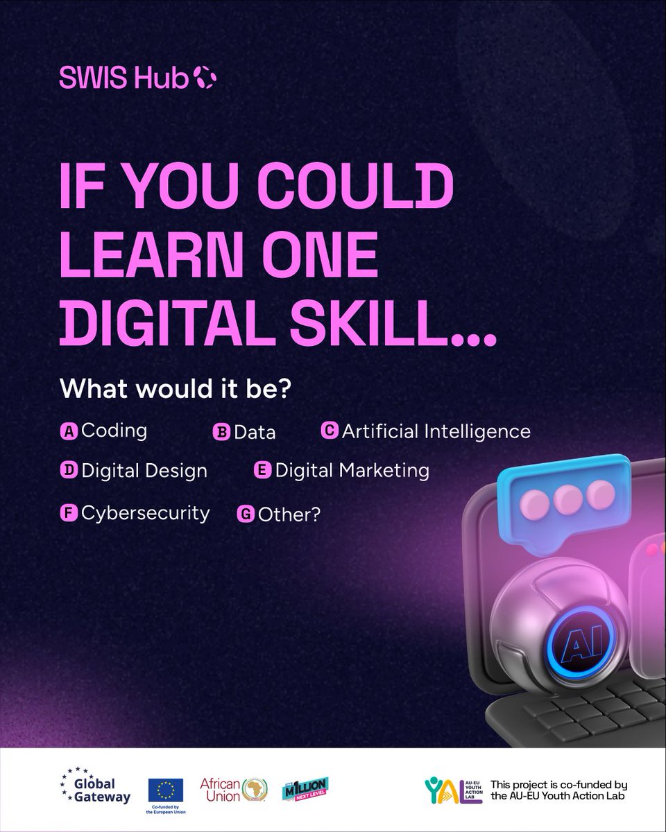 SwisHub's tweet photo. Let's hear from you! 👀
The digital world is moving fast; and having the right skills can open doors you didn’t even know existed.

From building ideas to solving problems, creating opportunities, and shaping the future, digital skills are becoming an essential part of how we https://t.co/8WKOc2agU8