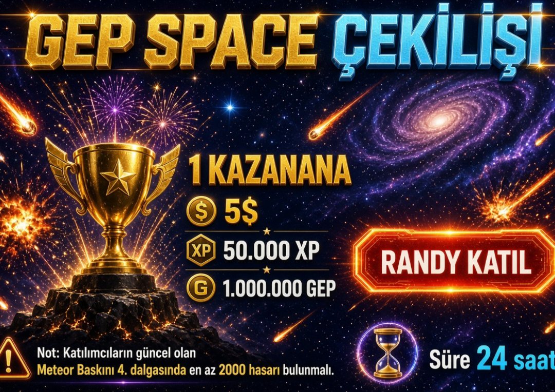 gep_space's tweet photo. 👇👇👇👇
Çekiliş var 💥
https://t.co/zfsFVLIgYG
🌌 Gep Space Çekilişi 💥

1 Kazanana 🏆🎉🏆
5$ + 50.000 XP+ 1.000.000 Gep 
☄️☄️☄️☄️☄️☄️☄️☄️

Randy Katıl butonuna Tıkla 

Not:Katılımcıların güncel olan Meteor Baskını 4. dalgasında en az 2000 hasarı bulunmalı. 

Süre 24 saat ⏳ https://t.co/pmjbGb13j6