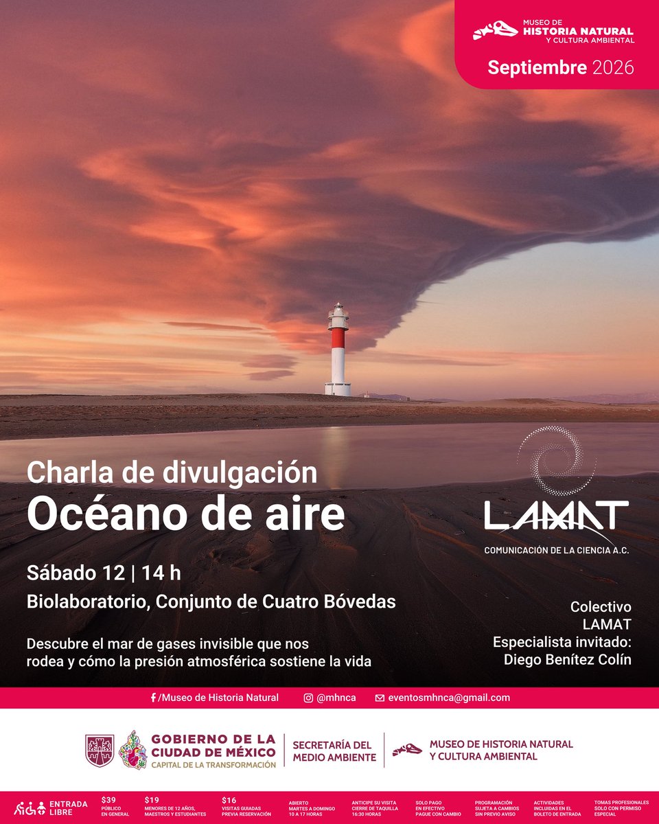 MHNCA_CDMX's tweet photo. ¡Despierta tus sentidos! Ven a jugar con la presión, el viento y todo lo que hace mágico a nuestro
planeta en el Taller Océano de aire
📍 Biolaboratorio, Conjunto de Cuatro Bóvedas
📅 Sábado 12 de septiembre
🕛 14 h https://t.co/1OUNh9l1vB