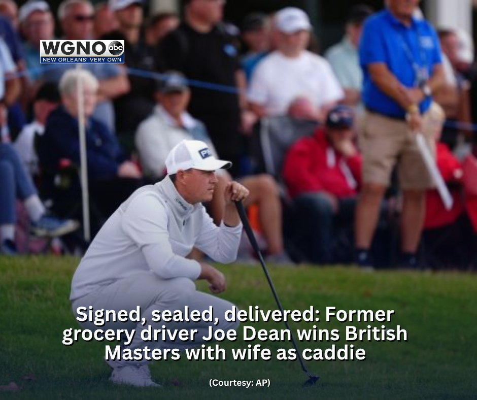 WGNOtv's tweet photo. Joe Dean, a former grocery delivery driver ranked No. 292, captured his first European tour title by shooting 9-under 63 to win the British Masters with his wife on the bag on Sunday.
https://t.co/11QG82aE2Q https://t.co/qUlTU3xUbM