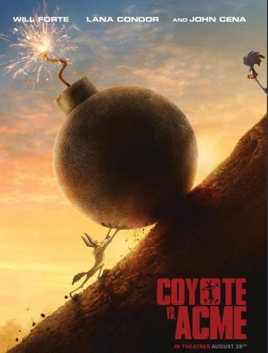 barcelonafe's tweet photo. Coyote vs Acme, tiene un guión excelente en el q participó James Gunn, el coyote noc rinde siempre sigue intentando aunque las cosas le salgan mal, es un ejemplo d resiliencia dedicada a los fans, a todos los q publicaron, compartieron, levantaron carteles cuando importaba. https://t.co/yiUjfllVNh